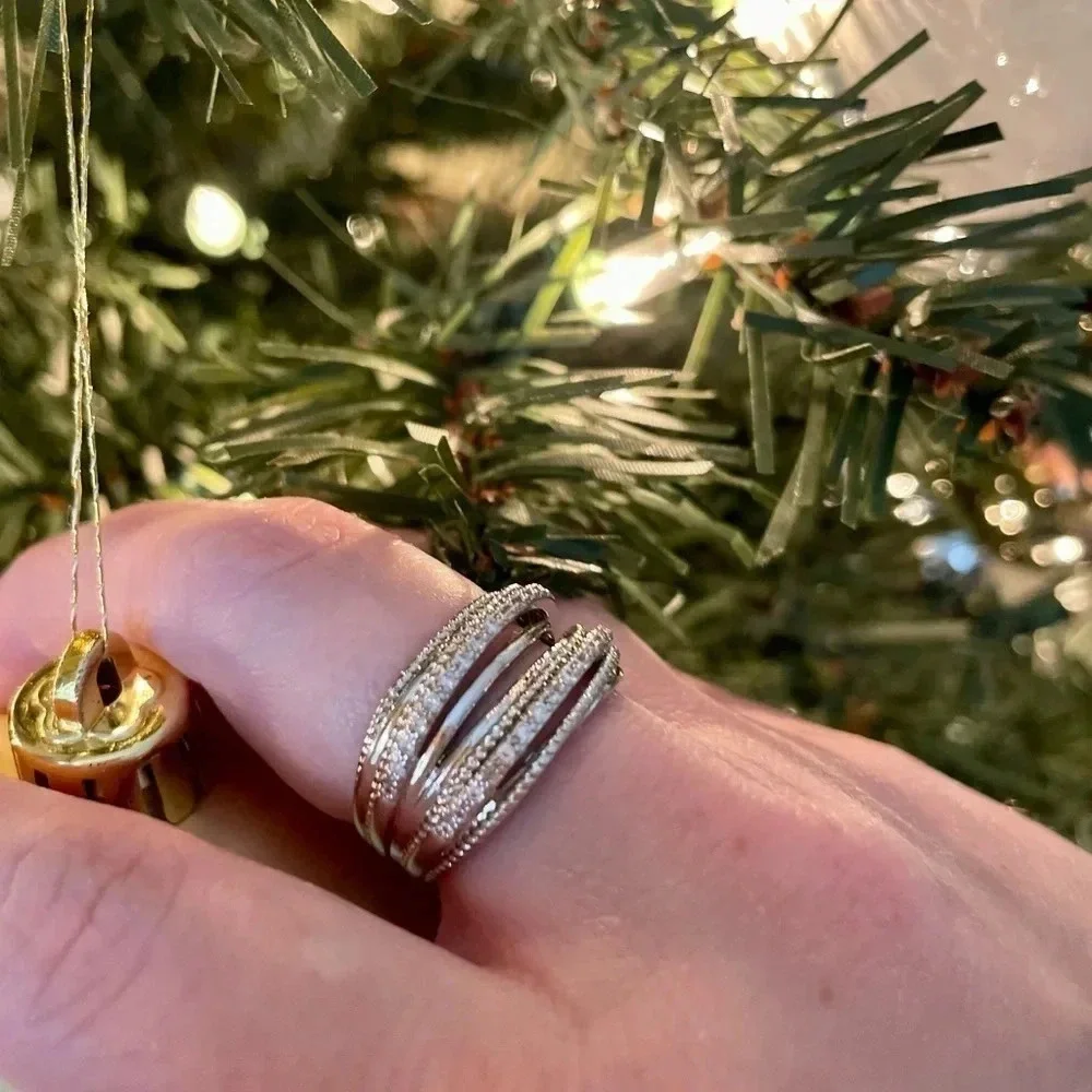 NEW Luxury Multilayered Silver Zircon Ring